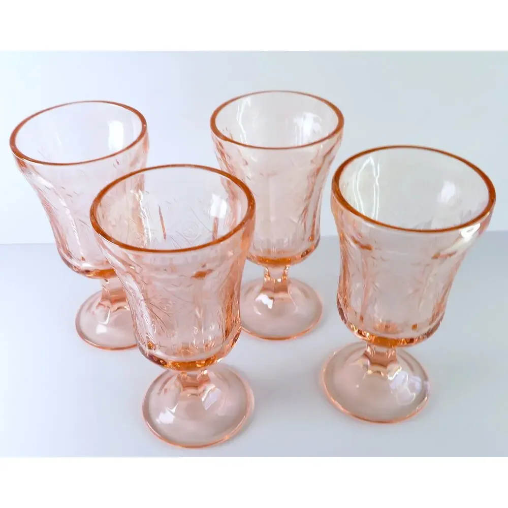 Vintage Indiana Glass Pink Recollection Madrid Goblets Set of 4 Water Glasses